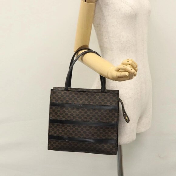 CELINE Macadam Canvas Hand Bag PVC Leather Black Brown Auth bs23202 - Picture 14 of 16